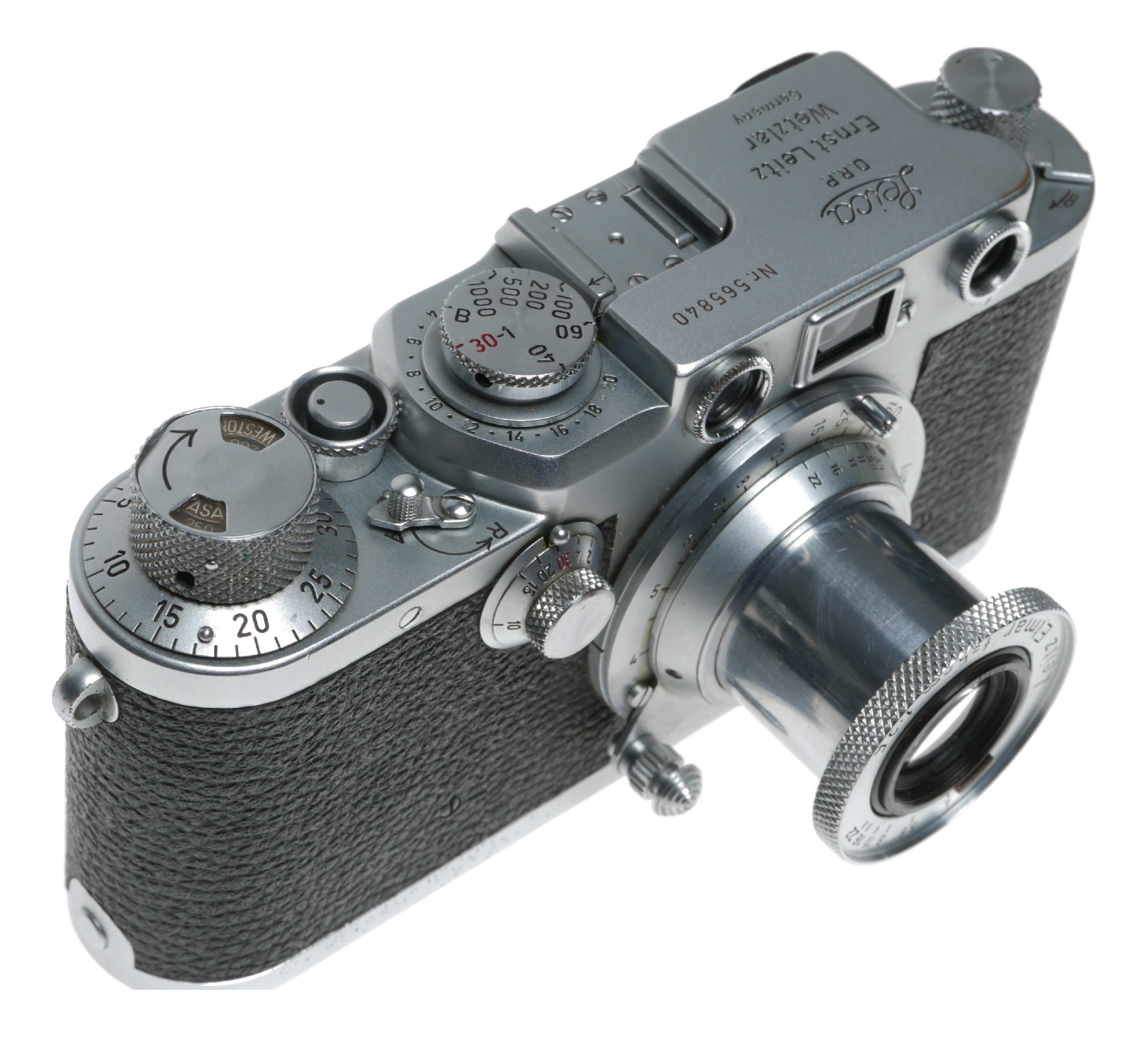 Leica IIIf red dial camera with Elmar 3.5/50mm lens great